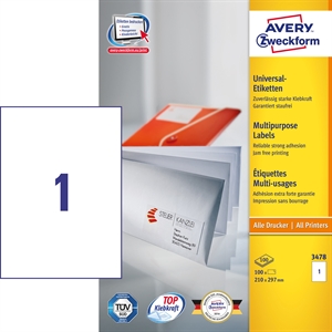 Avery ILC universeel etiket 210 x 297 mm, 100 stuks.